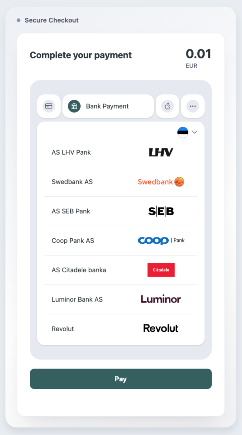 Payment Element tab
