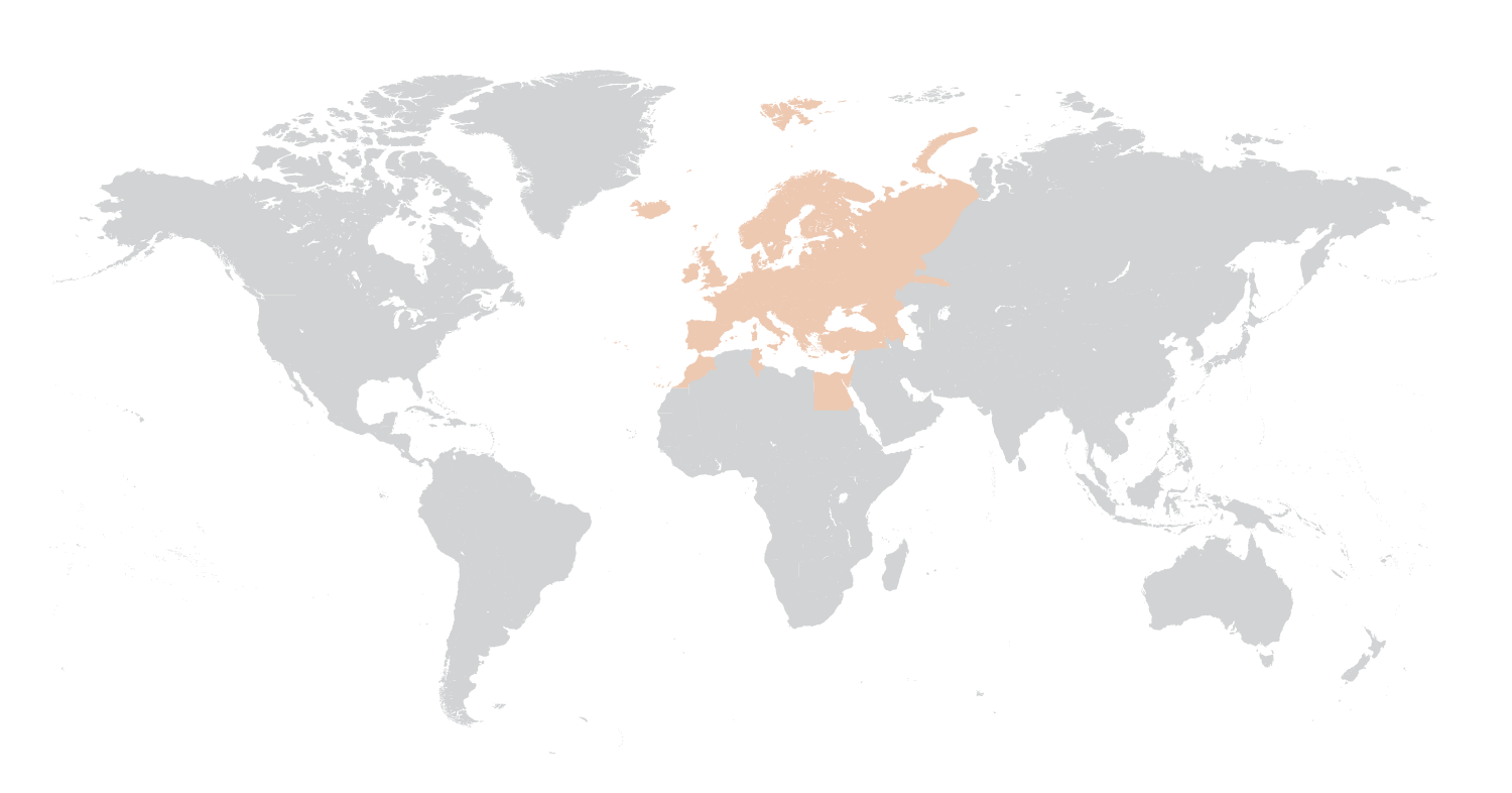 Euroopa+ (geograafiliselt paiknevad riigid lisaks Küpros, Kanaarid, Madeira, Assoorid, Iisrael, Türgi, Egiptus, Tuneesia, Maroko, Gruusia, Armeenia, Aserbaidžaan, Venemaa Euroopa osa)