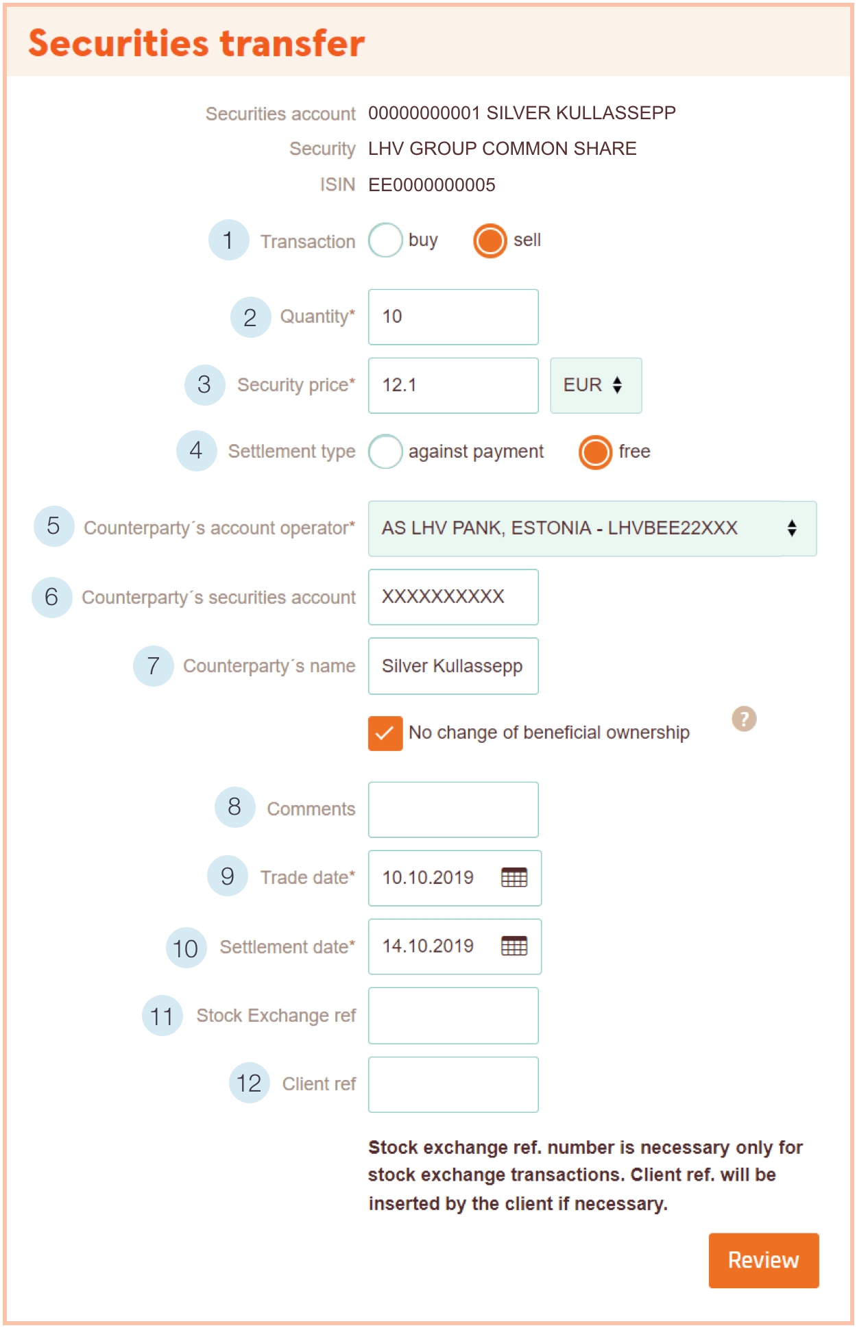 Free of payment securities transfer at Swedbank