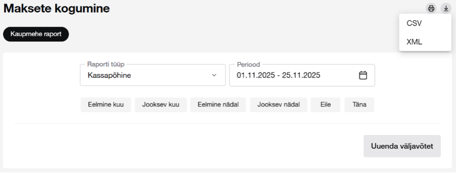 Kaardimaksete raporti genereerimine internetipangas